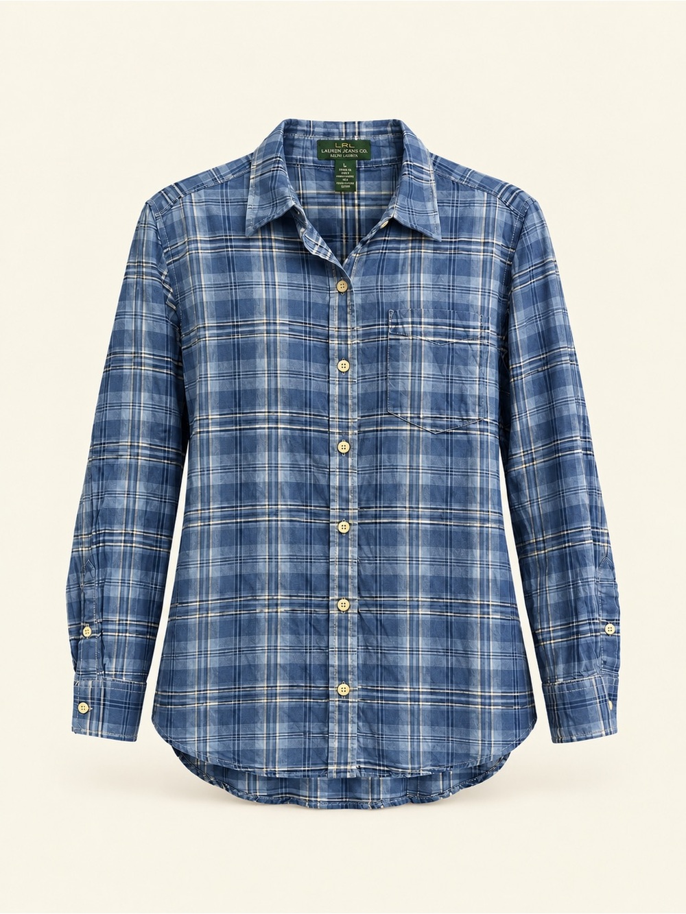 Lauren Jeans Co Ralph Lauren Blue Plaid Cotton Button Down Shirt L